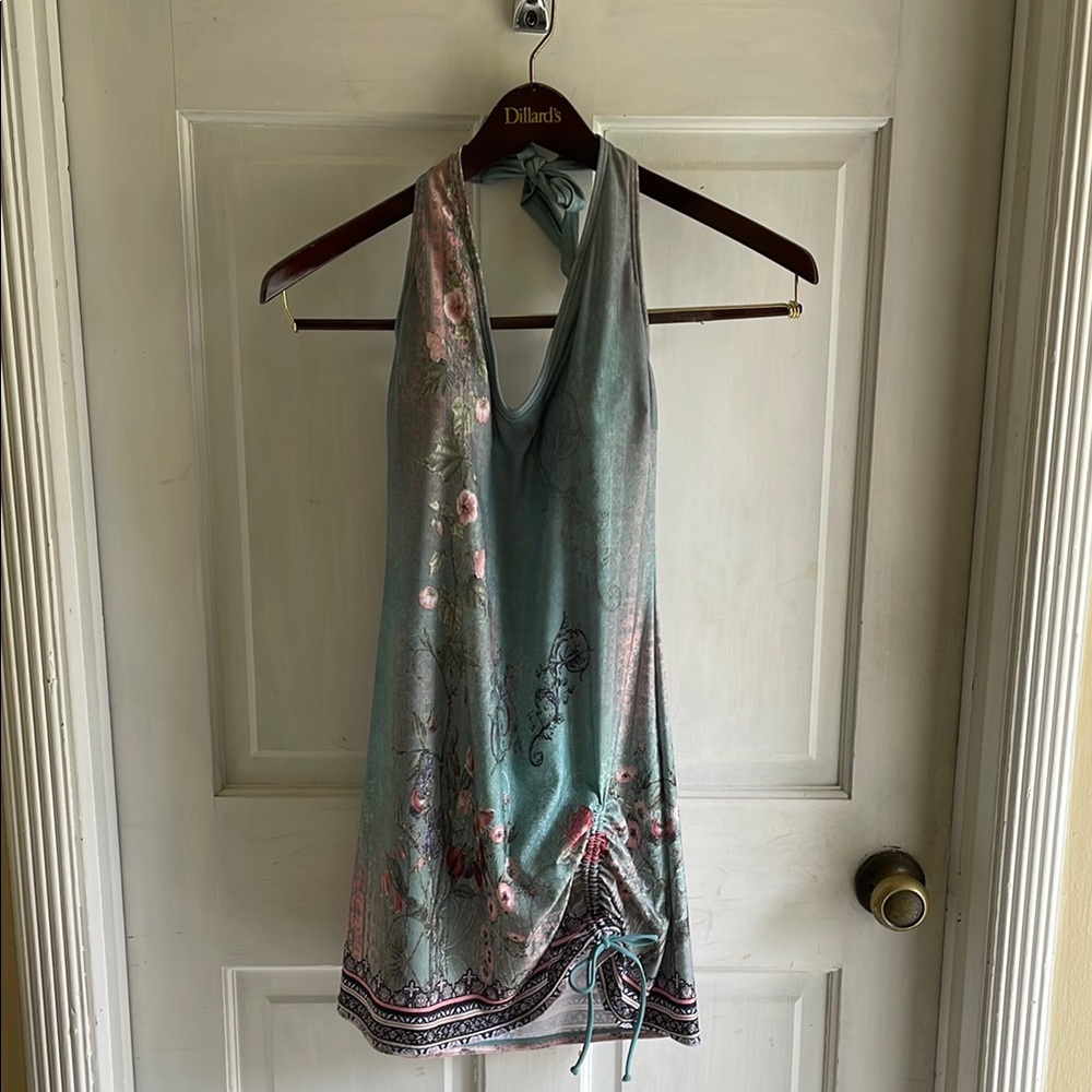 Floral swim cover up in blue and Pink